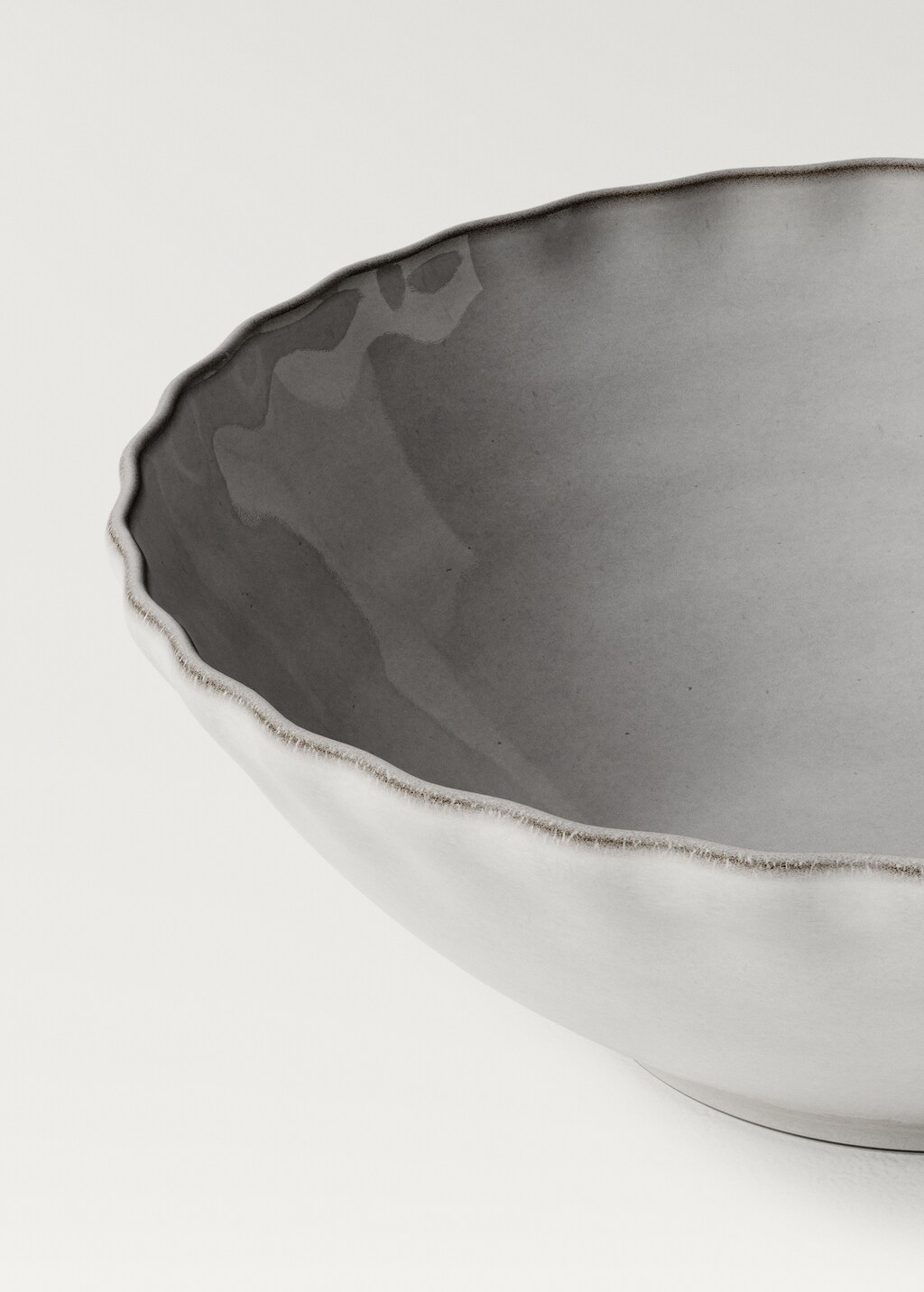 Stoneware bowl with waves and contrasting rim - White
