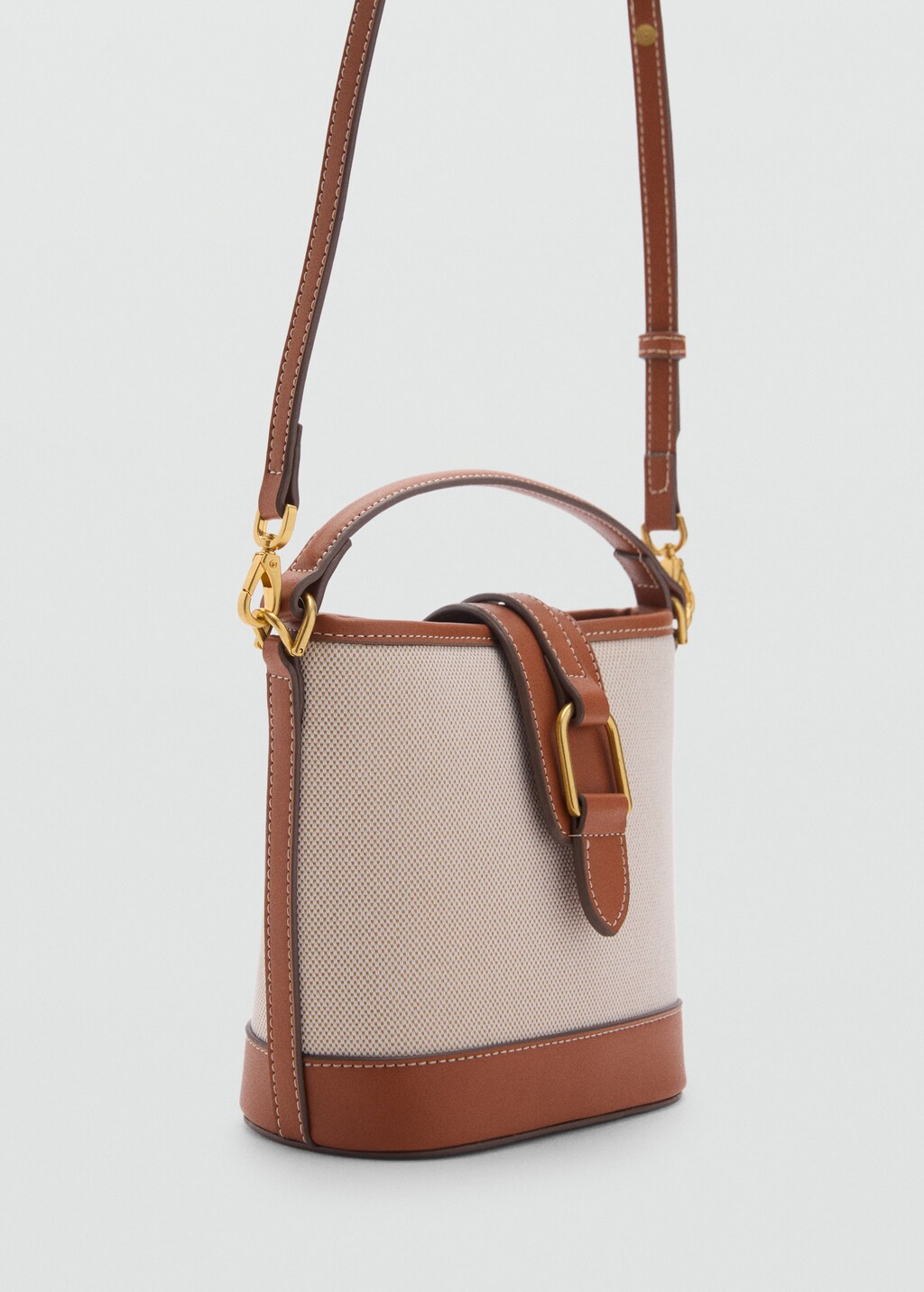 Contrasting canvas bucket bag - Leather