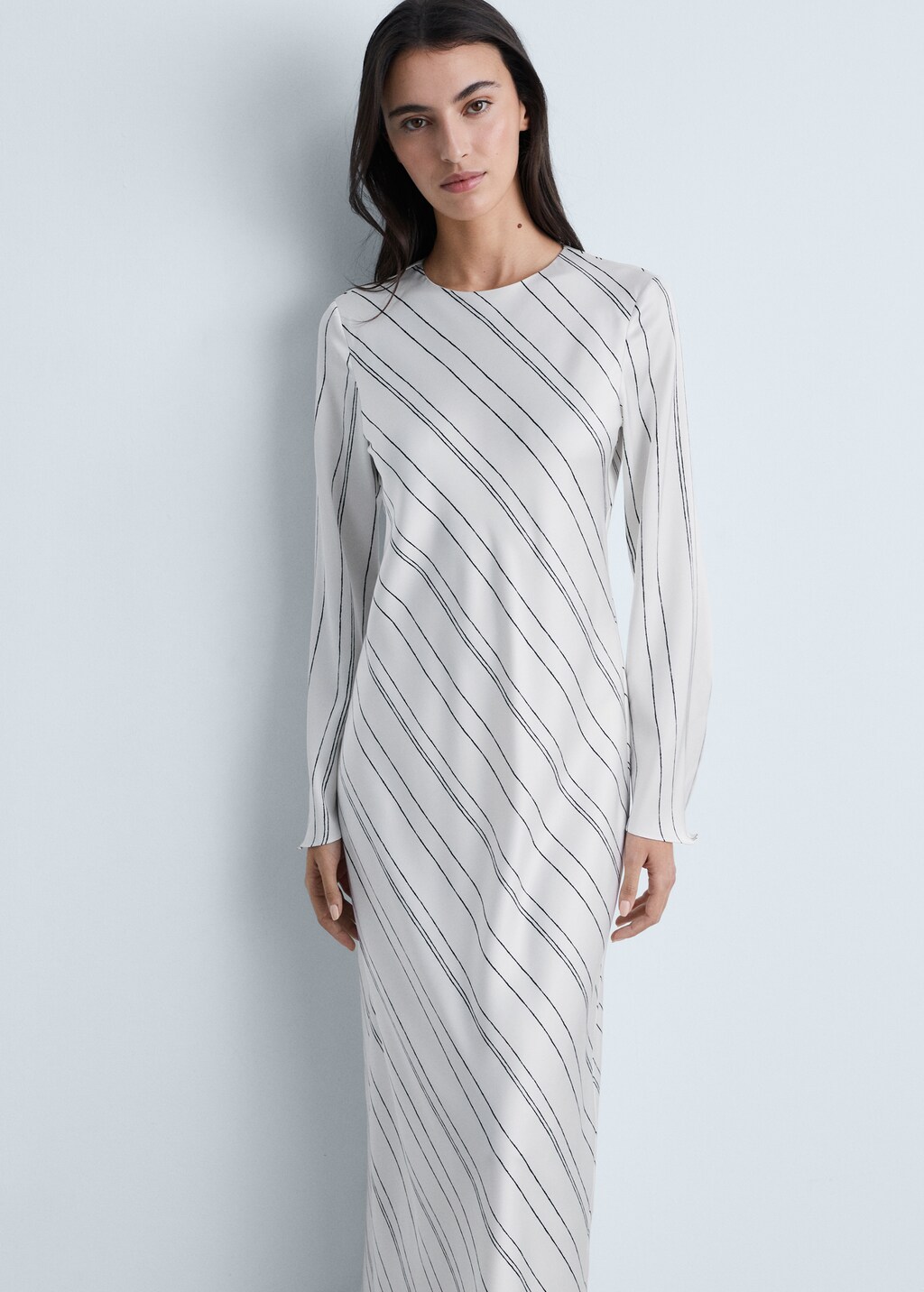 Striped satin dress - White