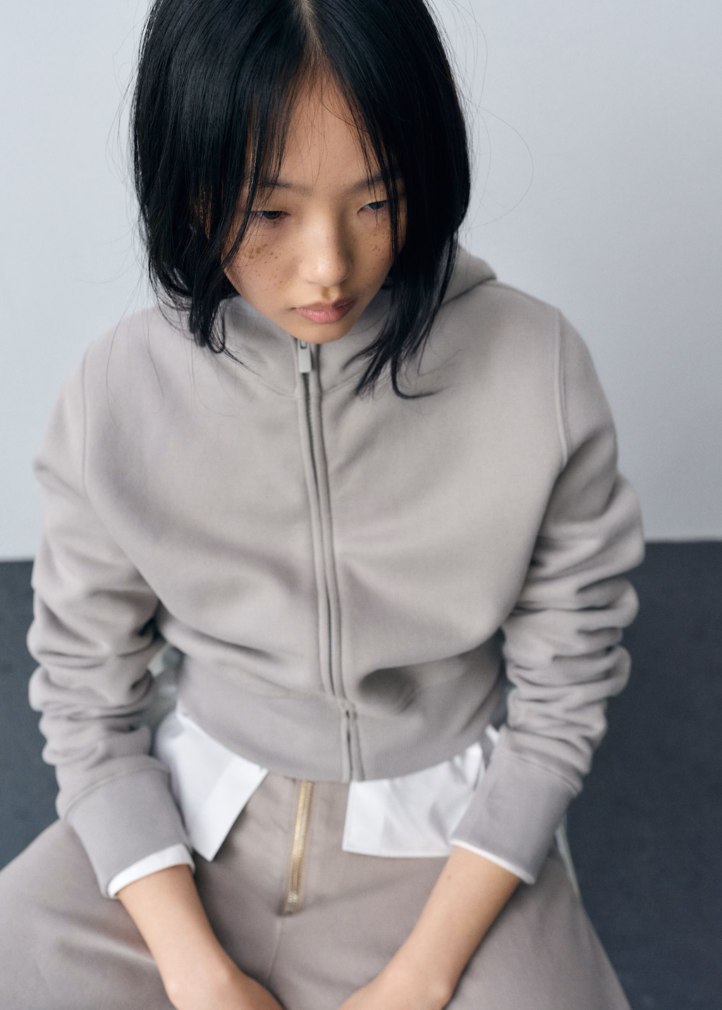 Cropped sweatshirt hoodie - Grey