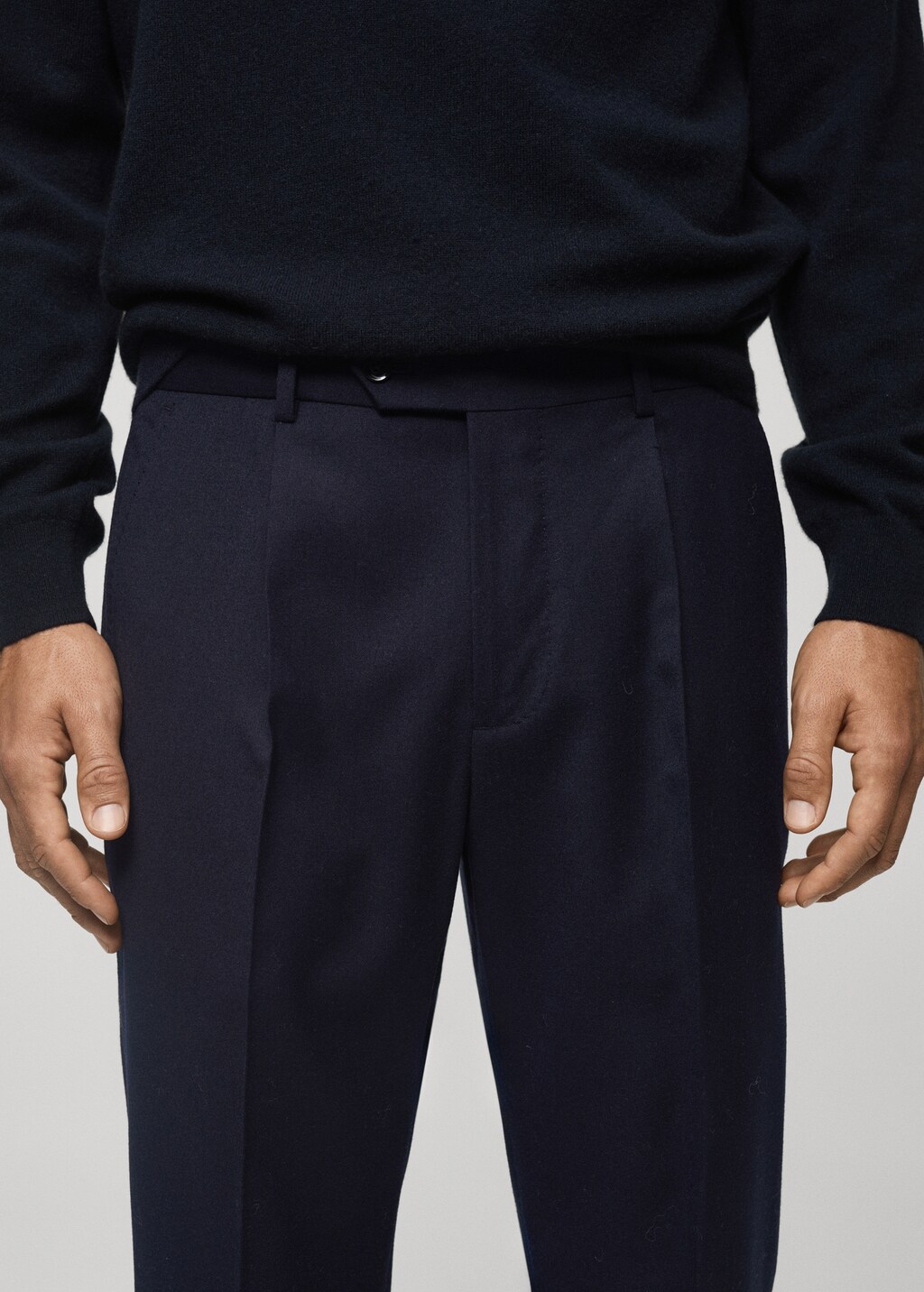 100% virgin wool flannel suit trousers - Dark Navy