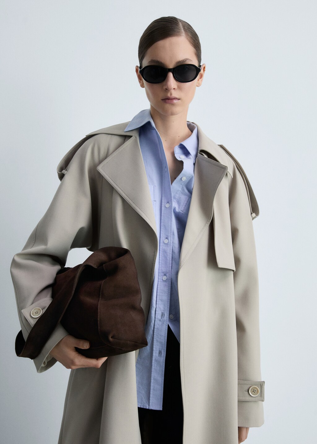 Suede shopper bag - Medium Brown