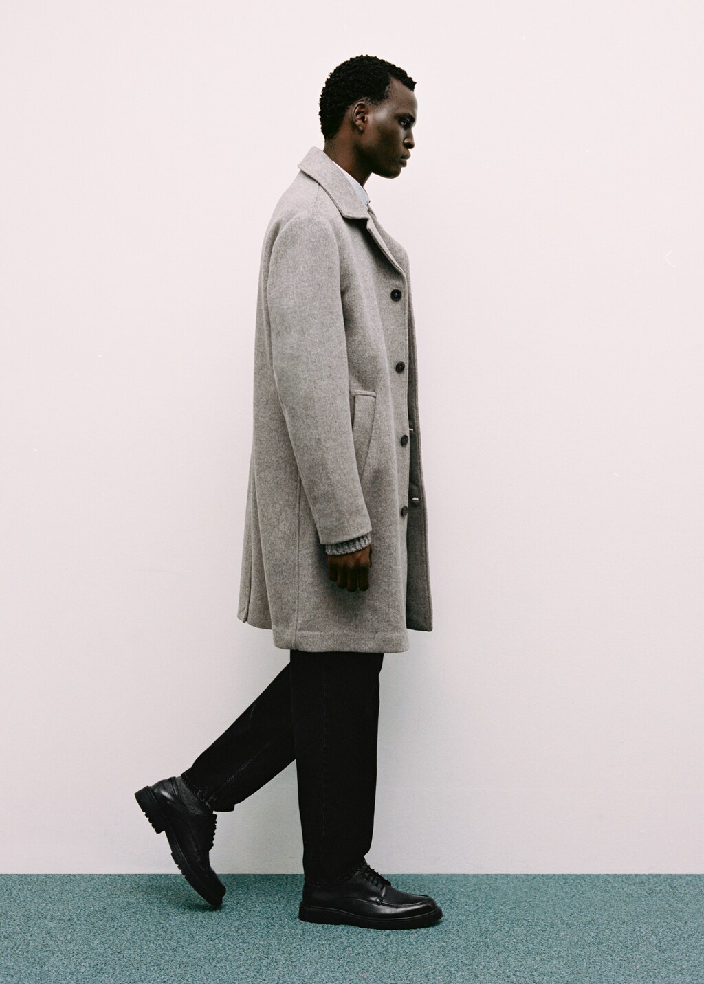 Regular-fit herringbone wool coat - Grey