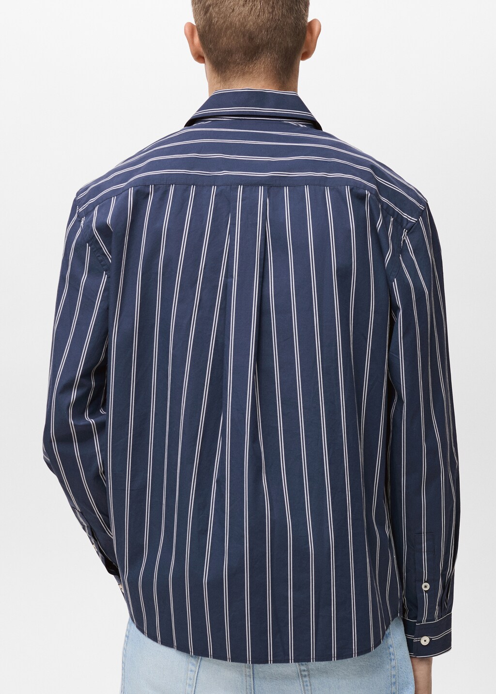 Regular-fit striped 100% cotton shirt - Dark Navy