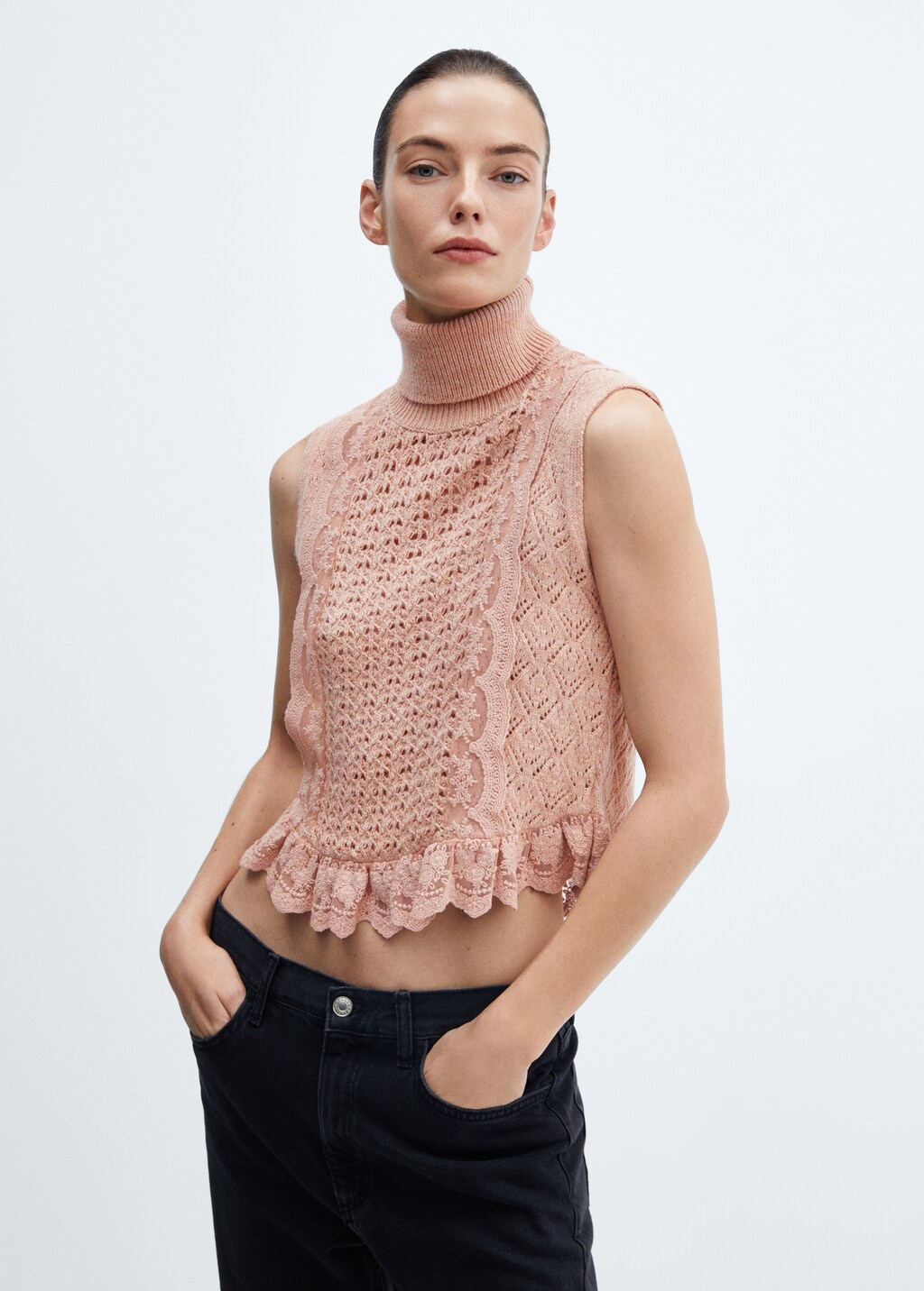 Ruffled openwork gilet - Pink
