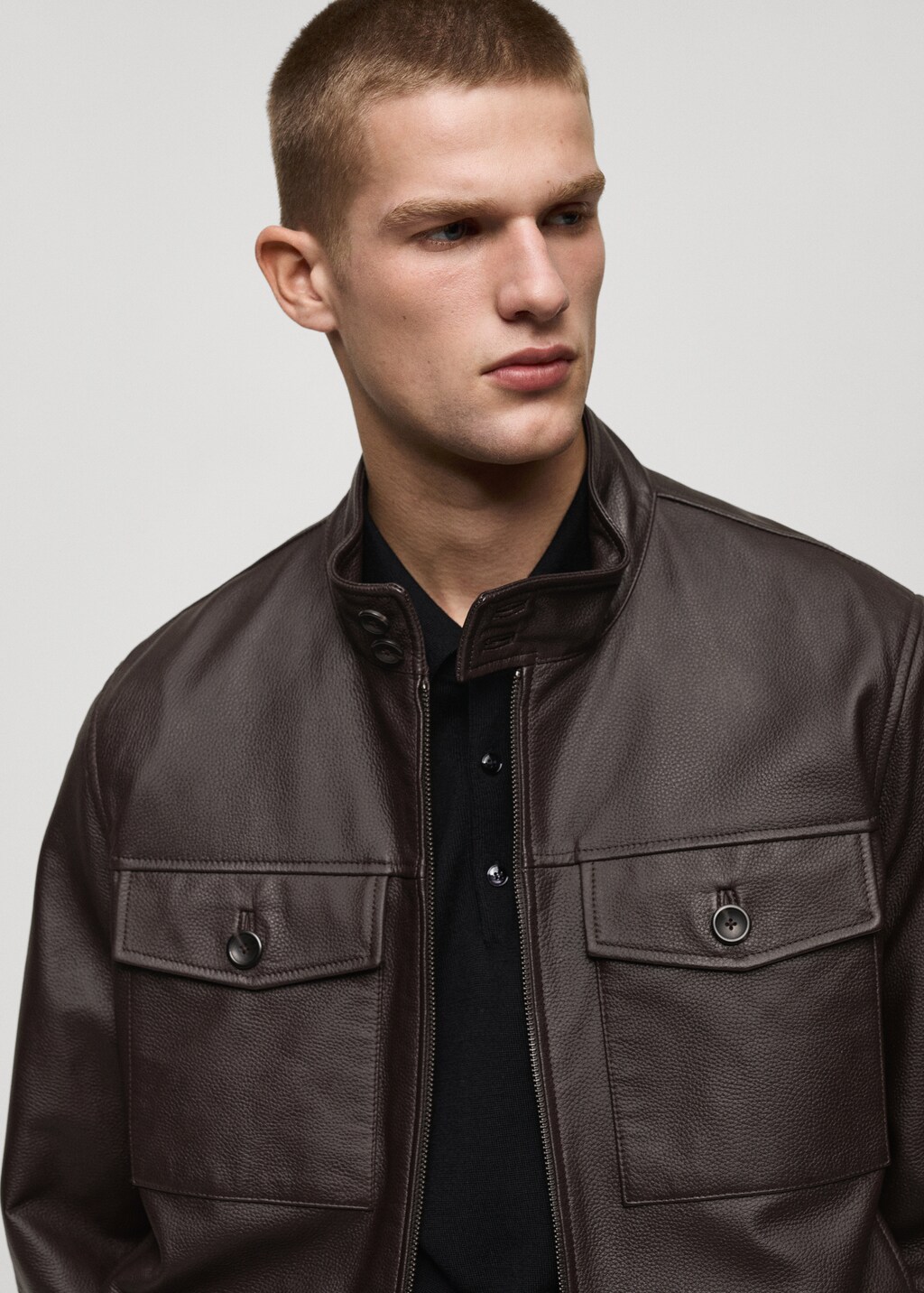 Pocket leather biker jacket - Brown
