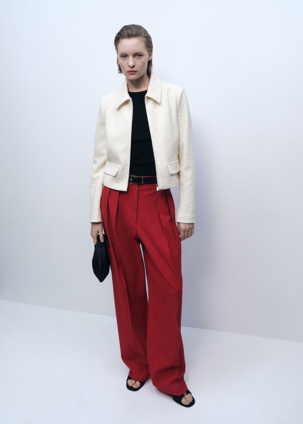 Lapel cotton blend jacket - Ecru