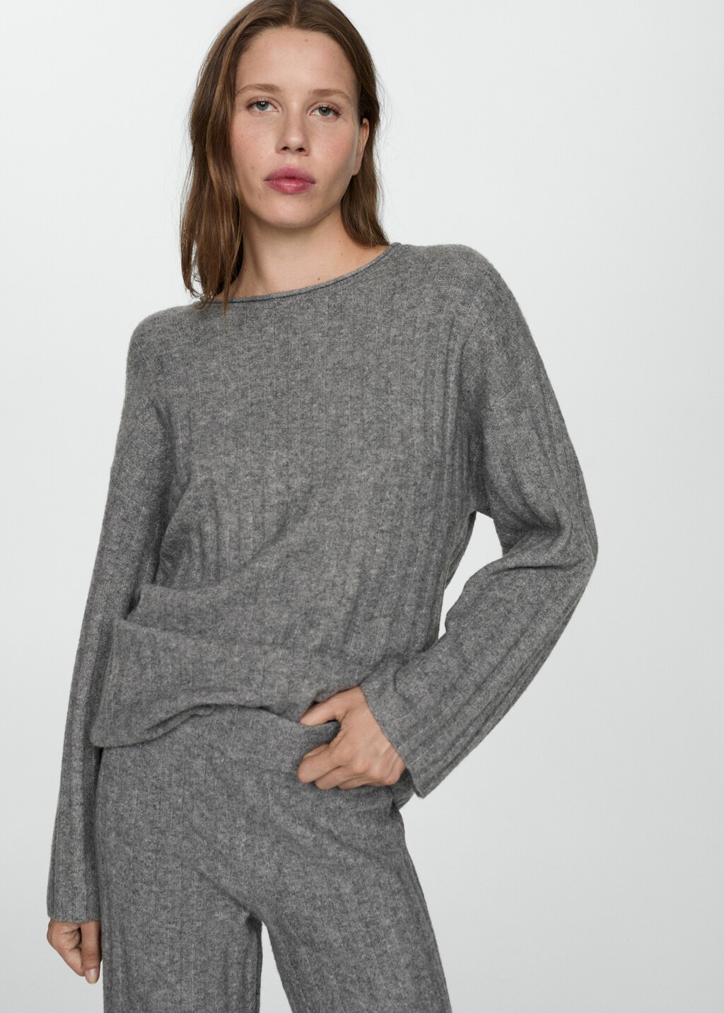 Knitted ribbed sweater - Medium Heather Grey
