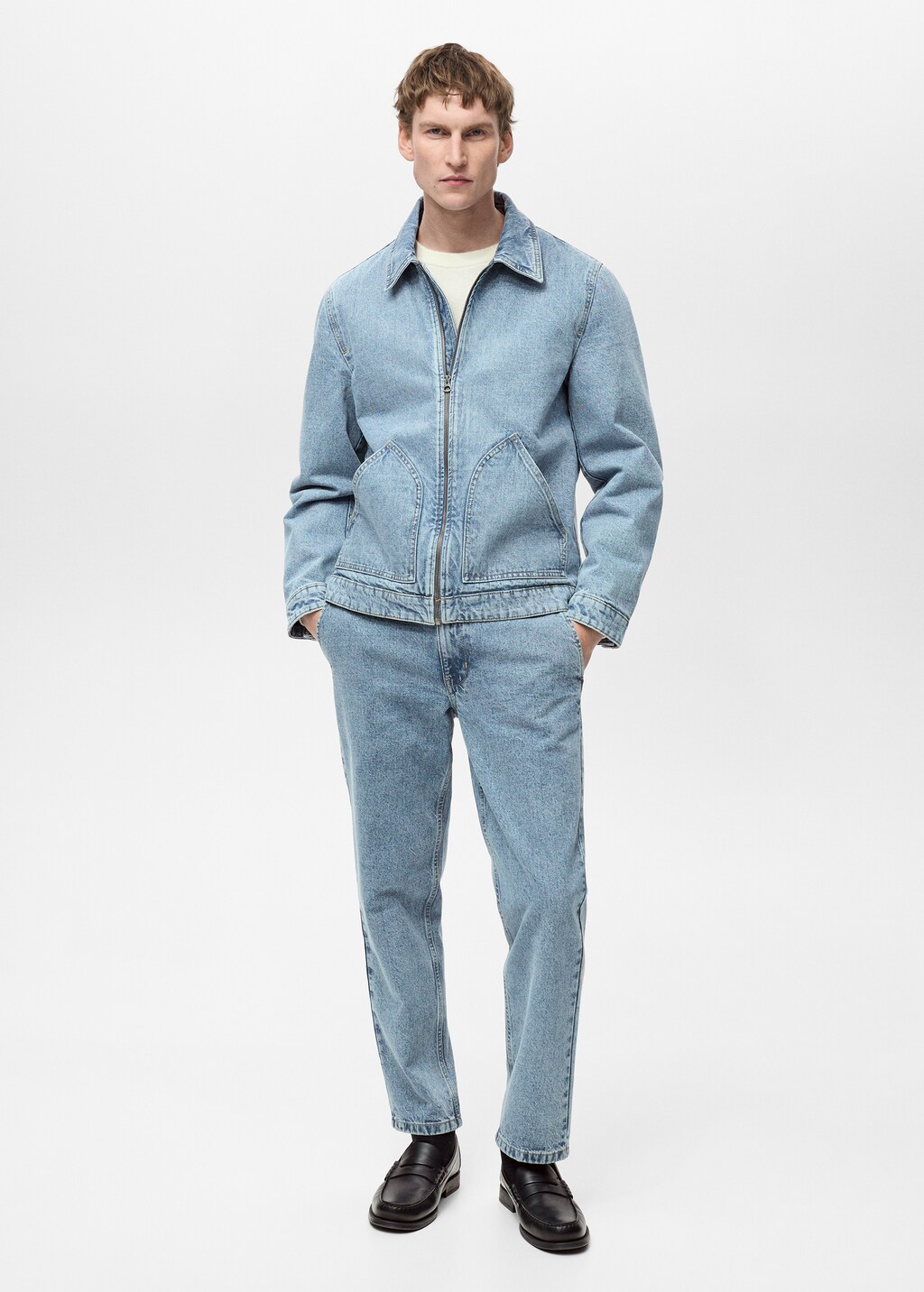 Worn effect straight fit jeans - Medium Blue