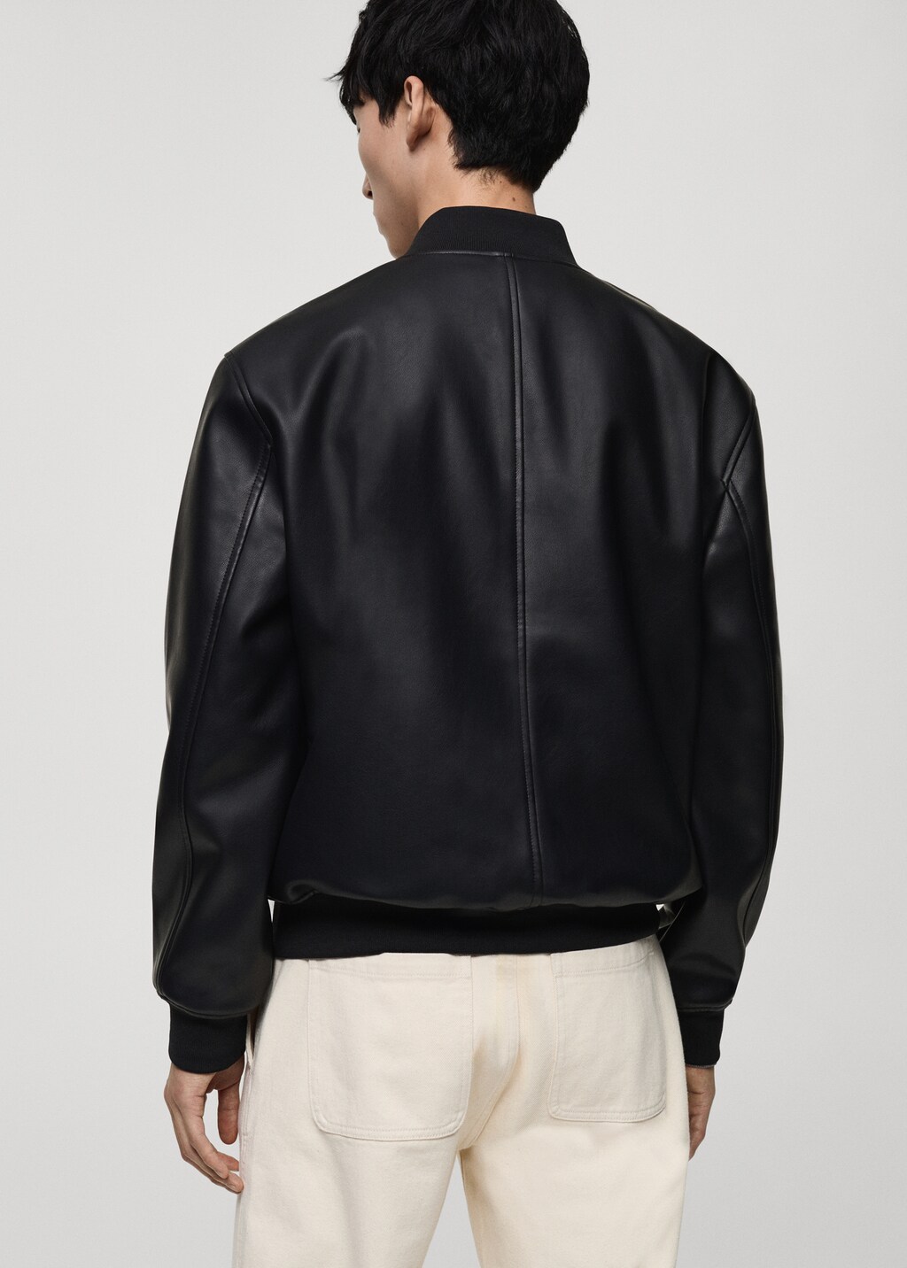 Leather-effect bomber jacket - Black