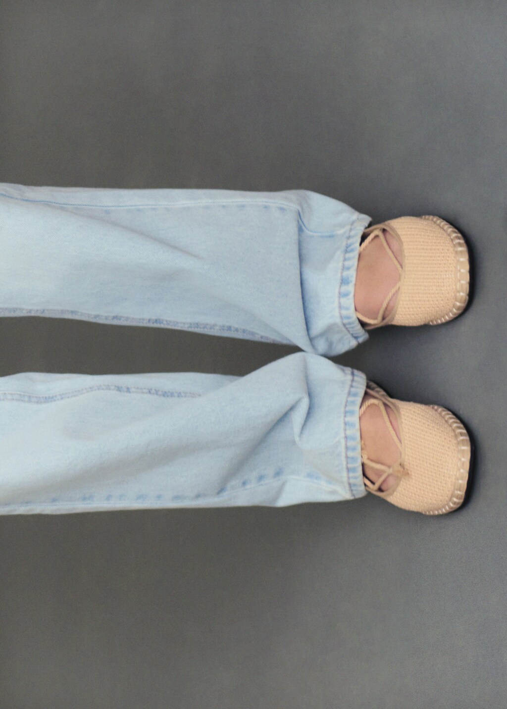 Knitted lace-up ballet flats - Beige