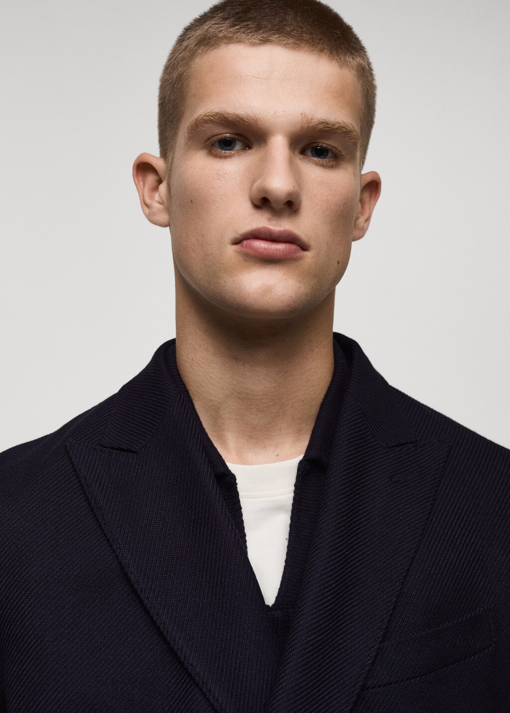 Twill slim-fit double-breasted jacket - Dark Navy