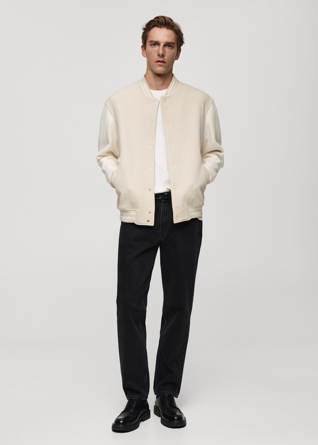 Contrasting cotton bomber jacket - Beige
