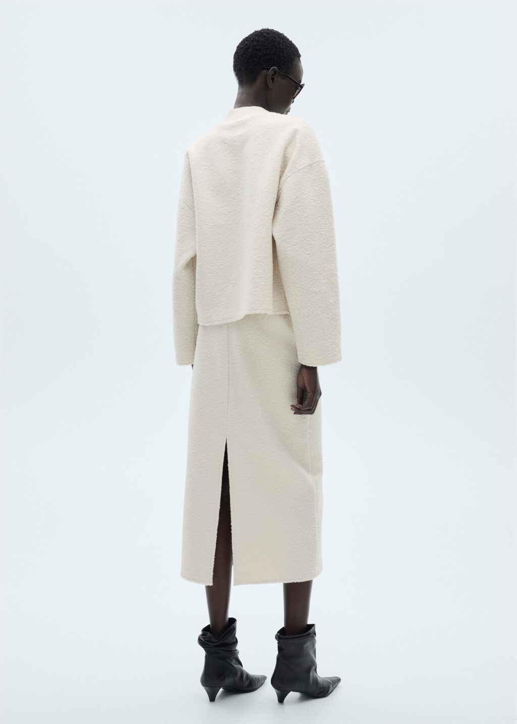 Bouclé midi-skirt - Ecru