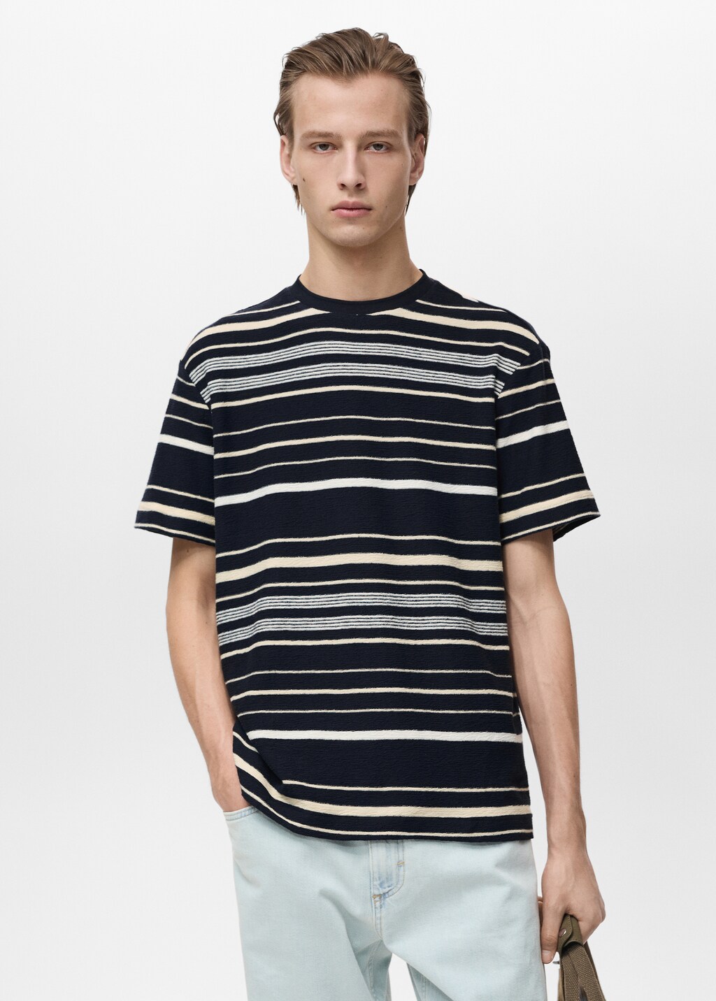 100% cotton regular-fit striped t-shirt - Ecru