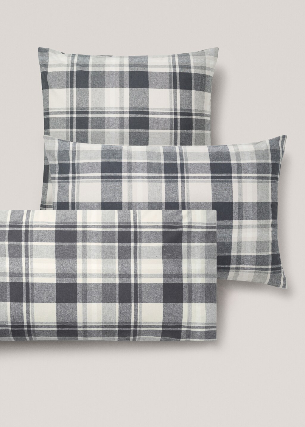 Pillow cover 100% cotton flannel plaid 60x60cm - Grey