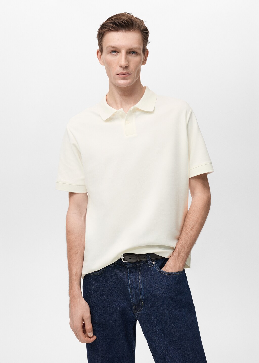Structured knitted polo shirt - White