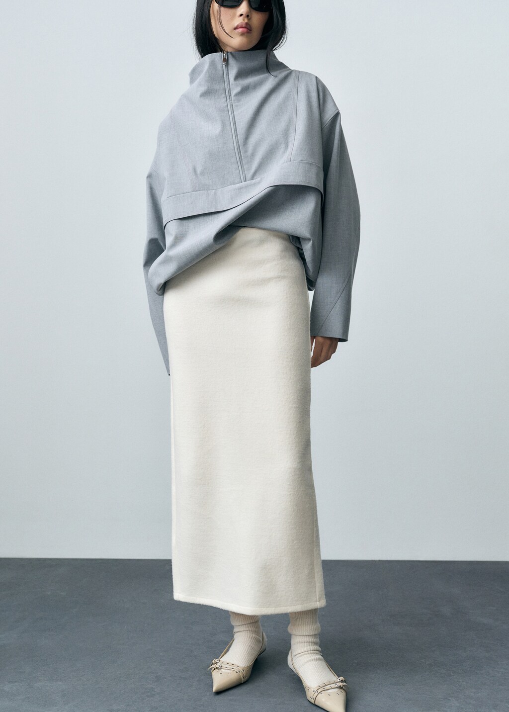 Wool-blend midi-skirt - Ecru