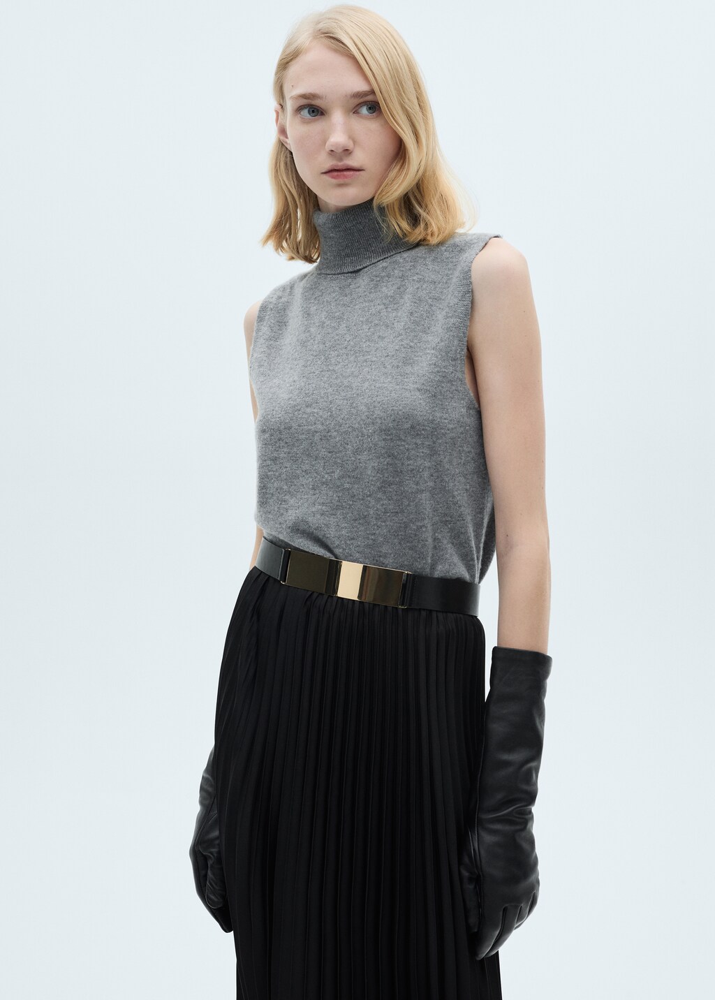 Straight pleated skirt - Black