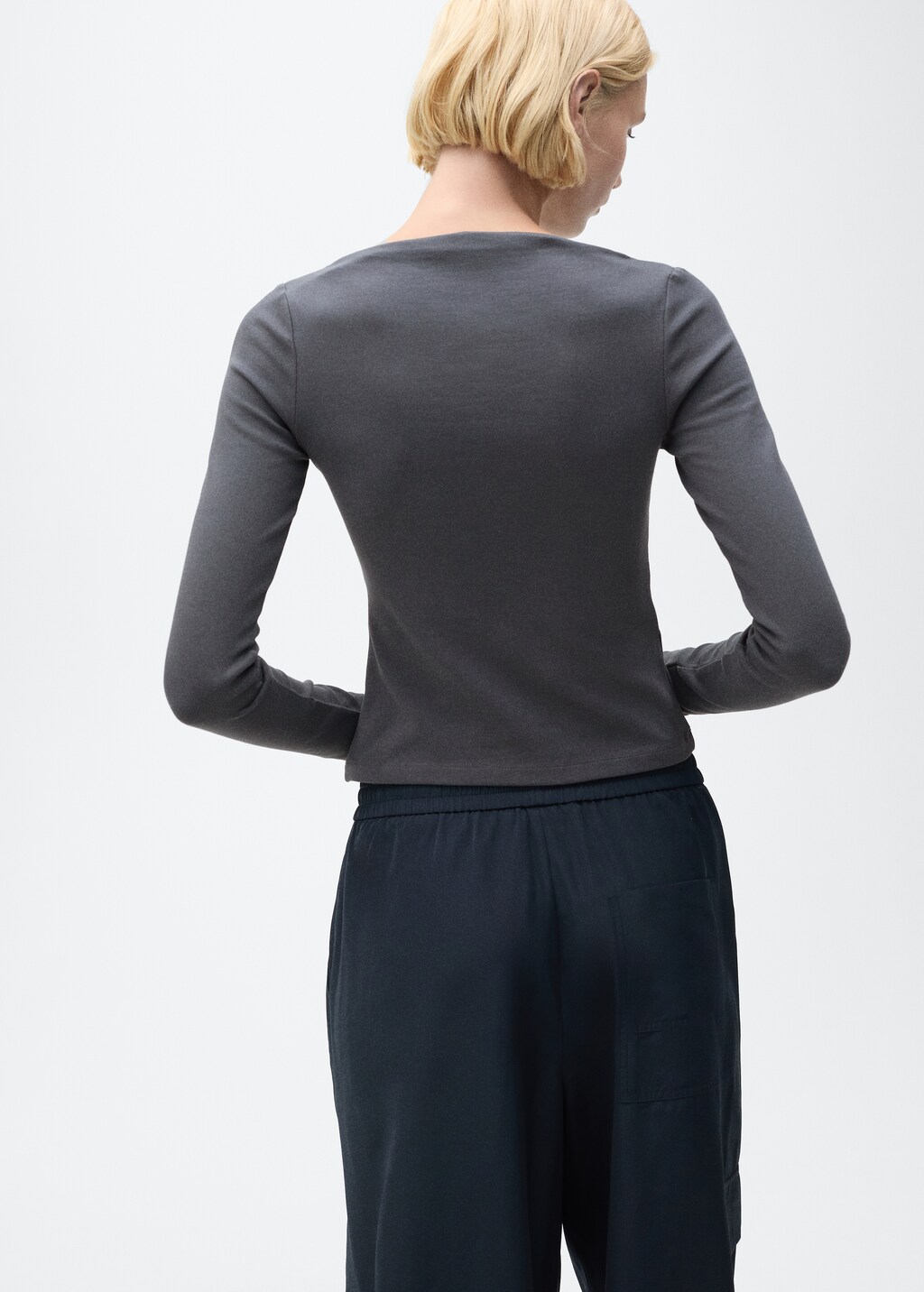 Cotton boat neck t-shirt - Light/Pastel Grey