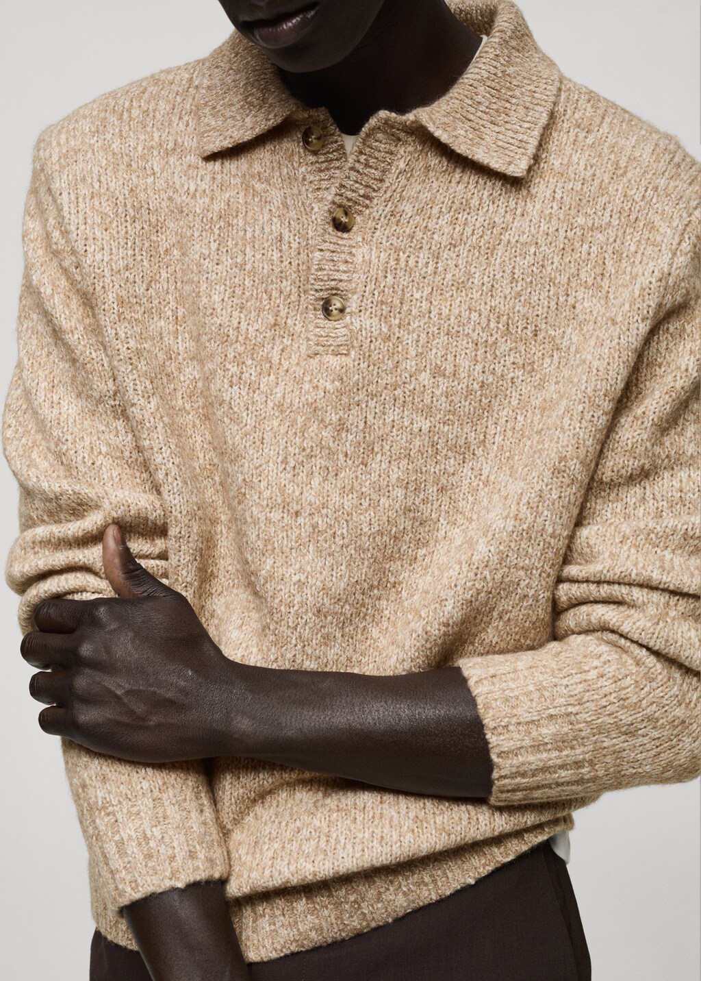 Knitted wool blend polo sweater - Mink Grey