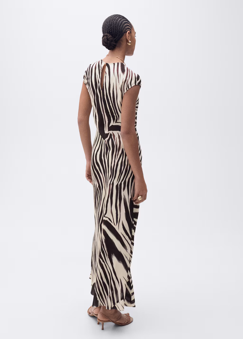 Zebra-print midi-dress - Ecru