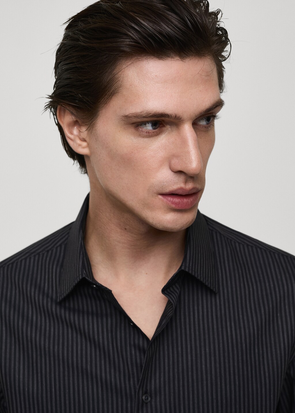 Slim-fit cotton pinstripe shirt - Sky Blue