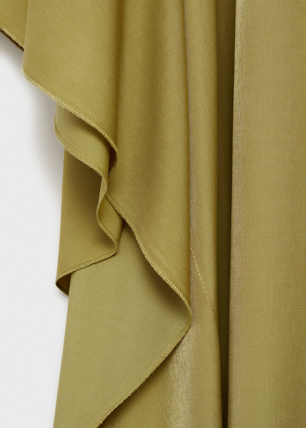 Flared-sleeve satin dress - Olive Green