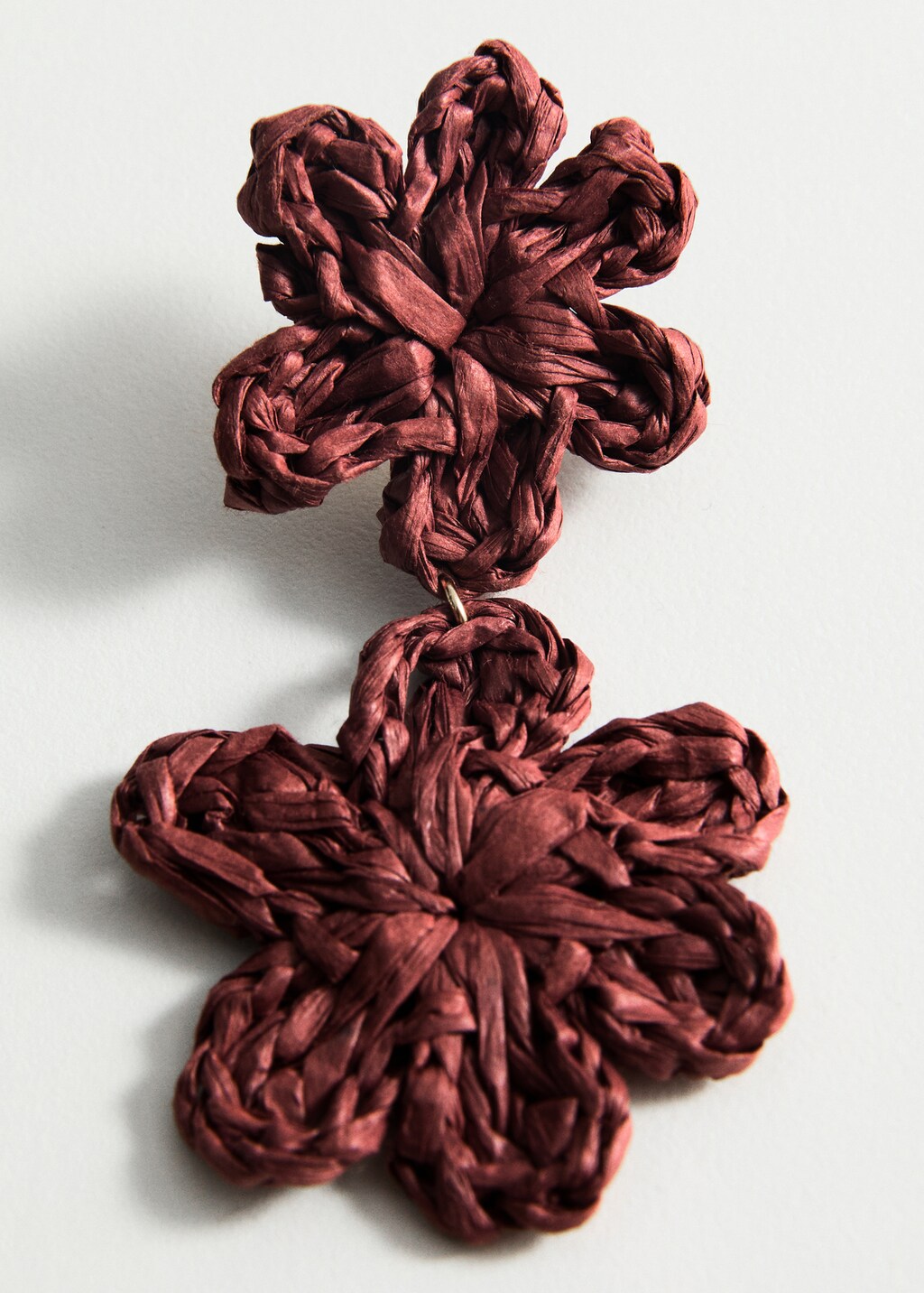 Flowers raffia earrings - Burgundy