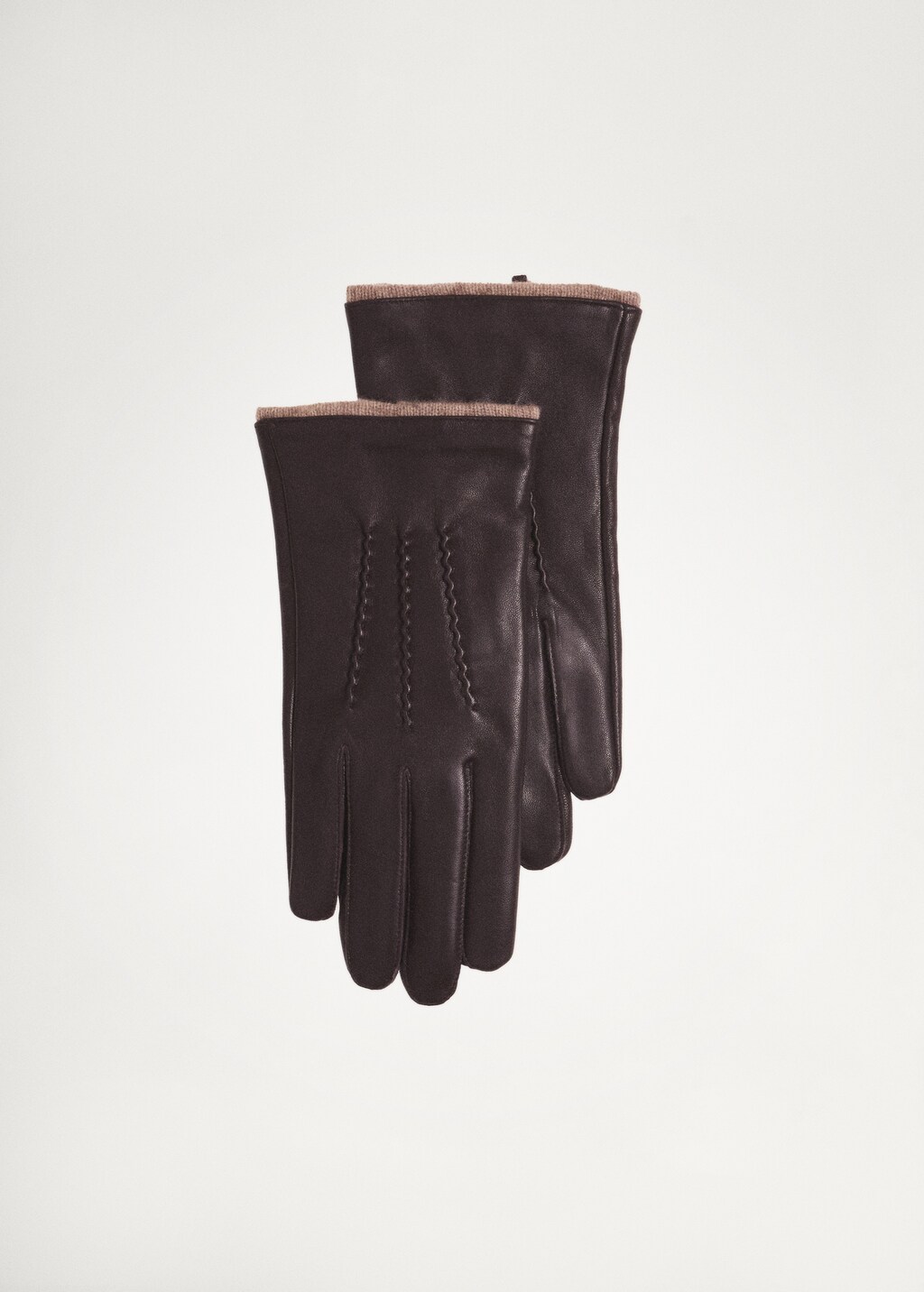 100% leather gloves with stitching detail - Brown