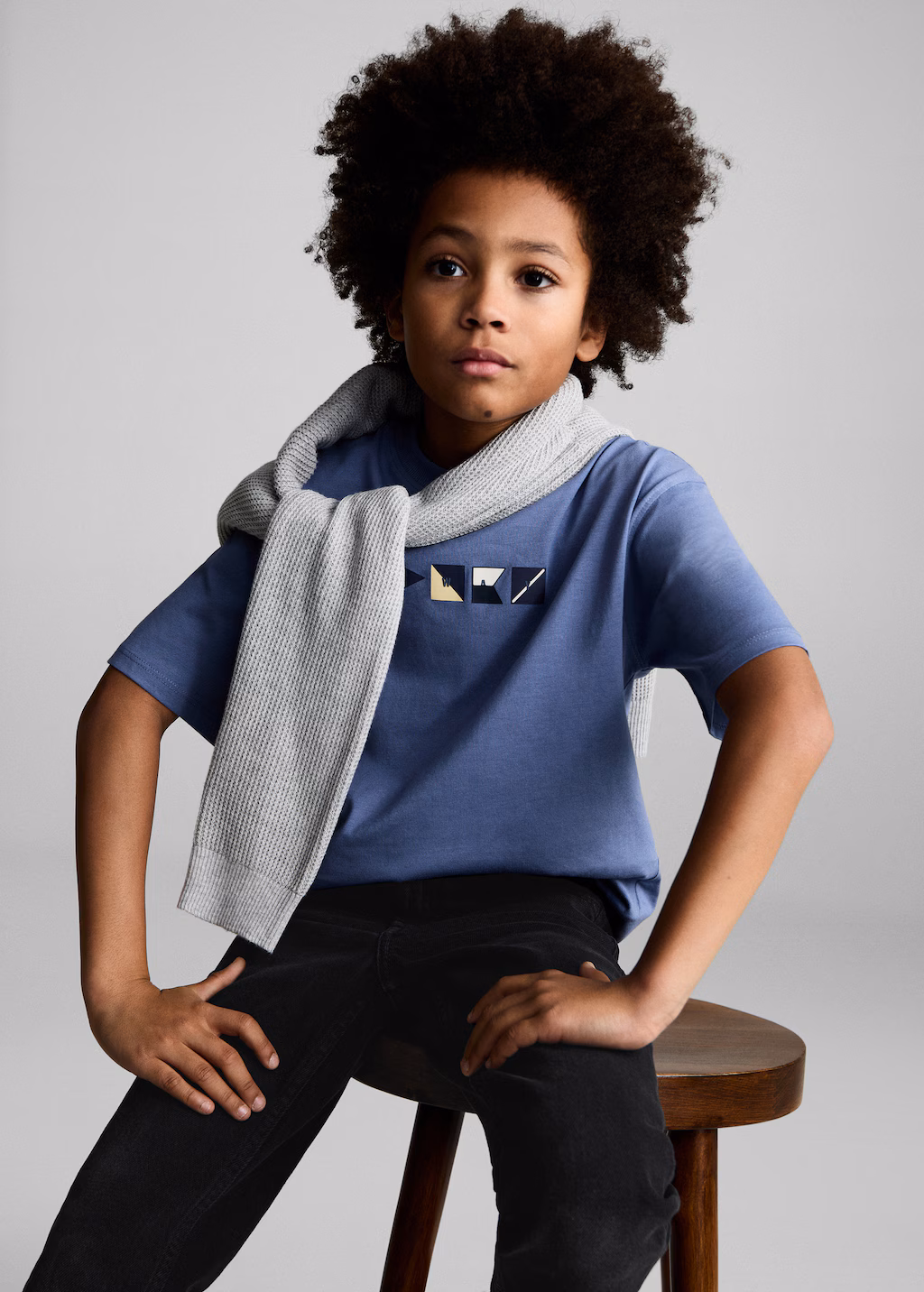 Cotton t-shirt with printed drawing - Blue