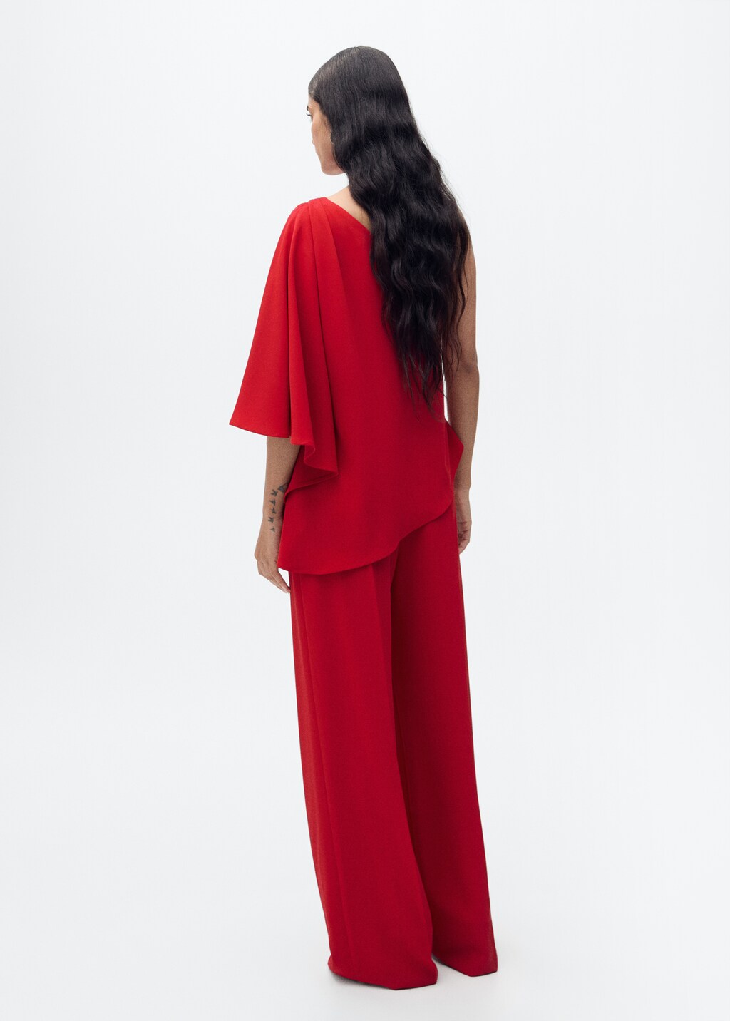 Asymmetrical flared-sleeve jumpsuit - Red