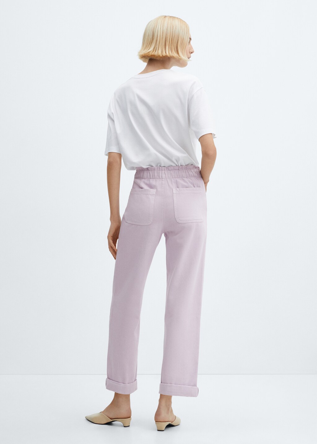 Slouchy jeans with elastic waist - Ecru