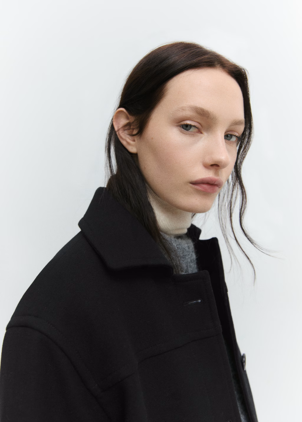 Midi wool coat with buttons - Black