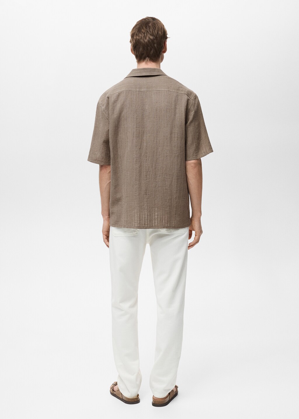 Cotton shirt with textured stripes - Khaki