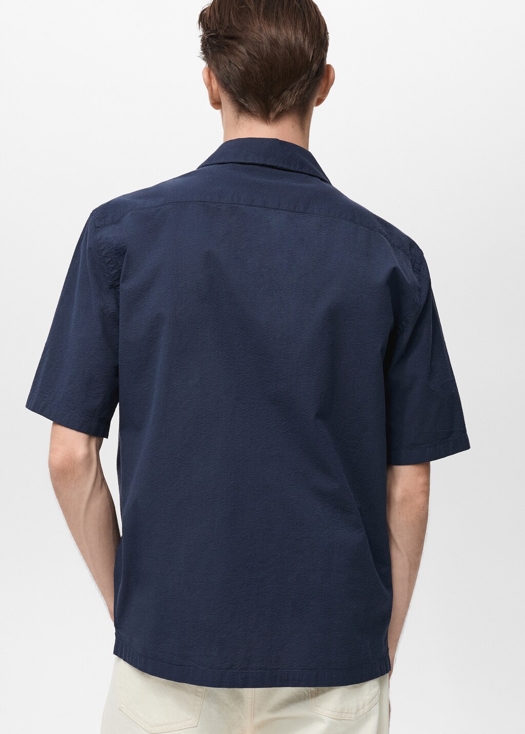 Textured shirt with bowling collar - Dark Navy