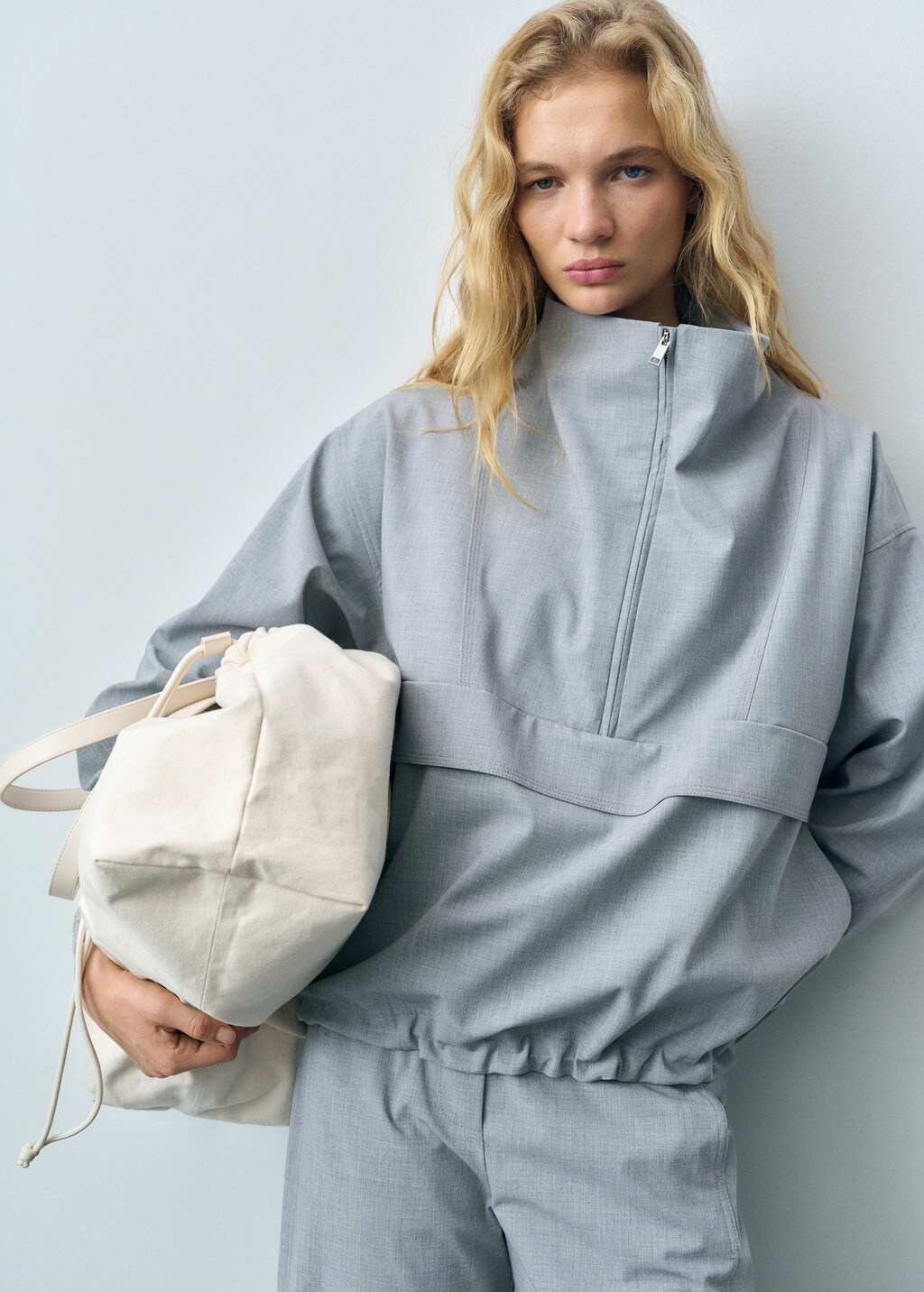 Oversized parka with zip - Grey
