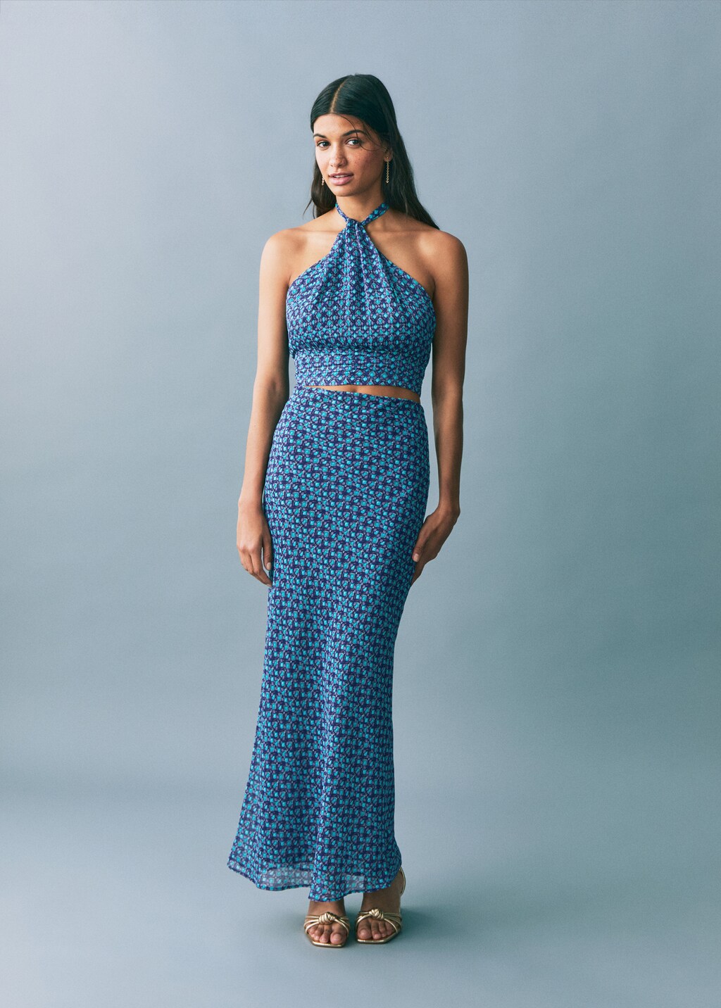 Halter-neck printed top - Turquoise