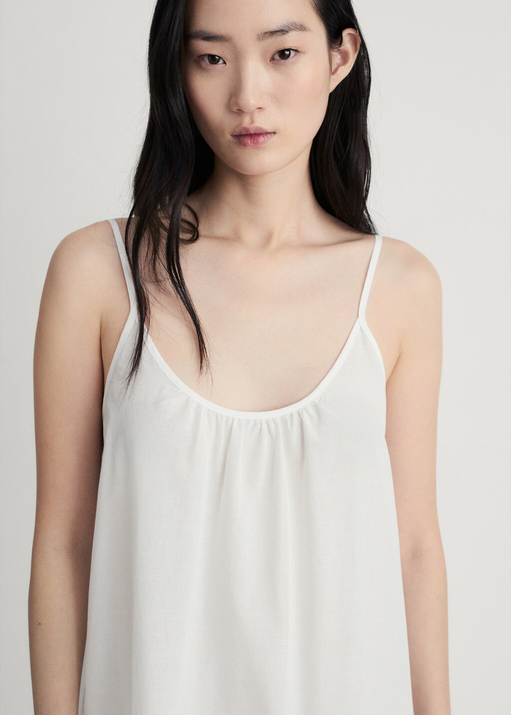 Cotton spaghetti-strap nightgown - White