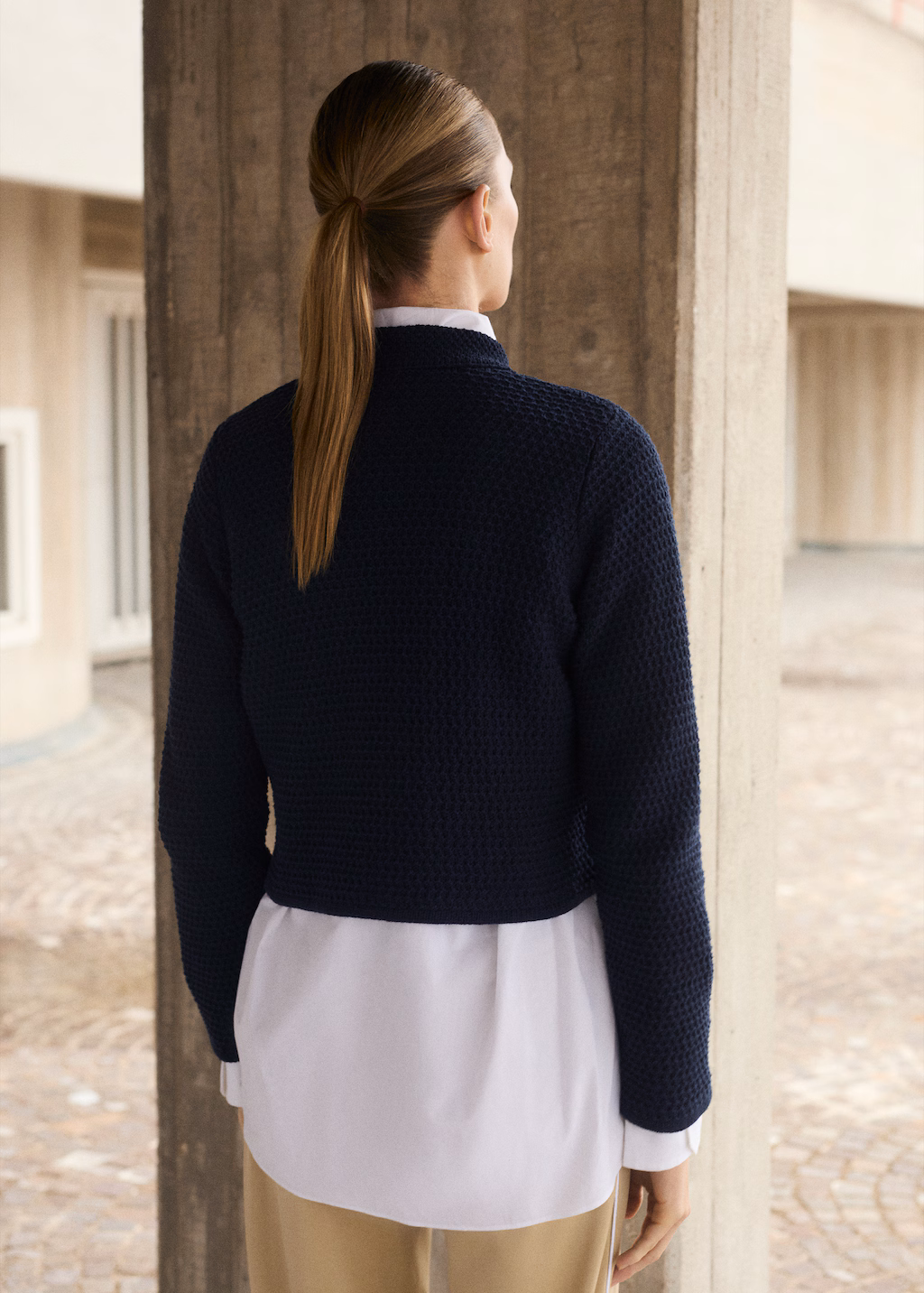 Double-breasted knitted jacket - Navy