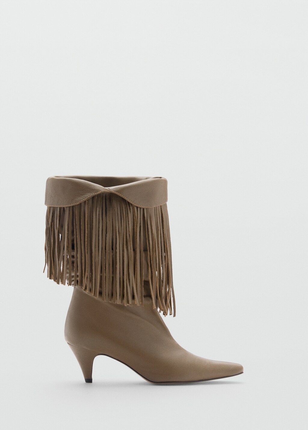 Leather ankle boot with fringe heel - Khaki
