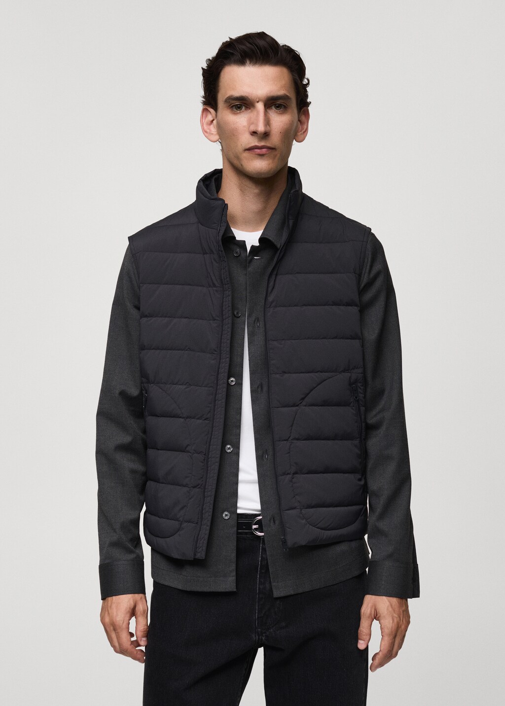 Quilted gilet with feather filling - Tobacco Brown