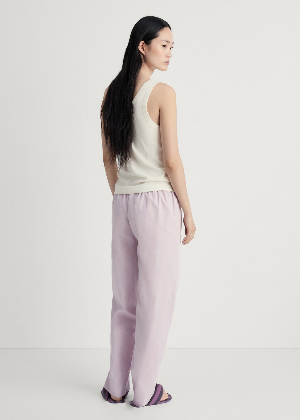 Garment-washed cotton trousers - Vanilla