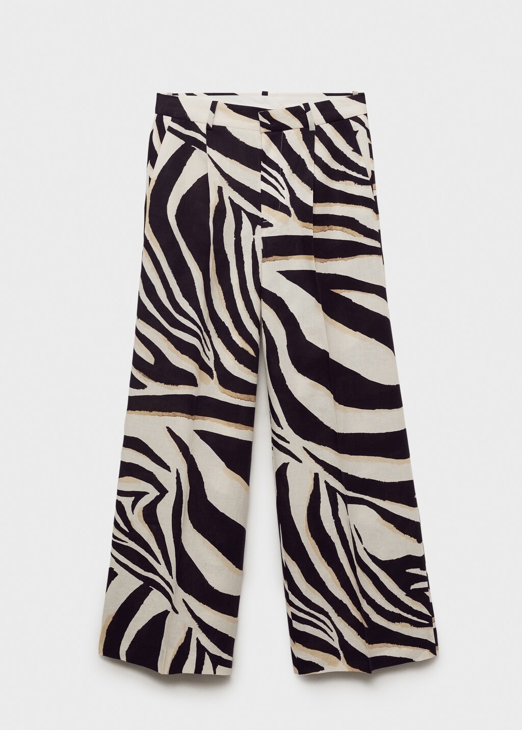 Zebra-print pleated wideleg trousers - Beige