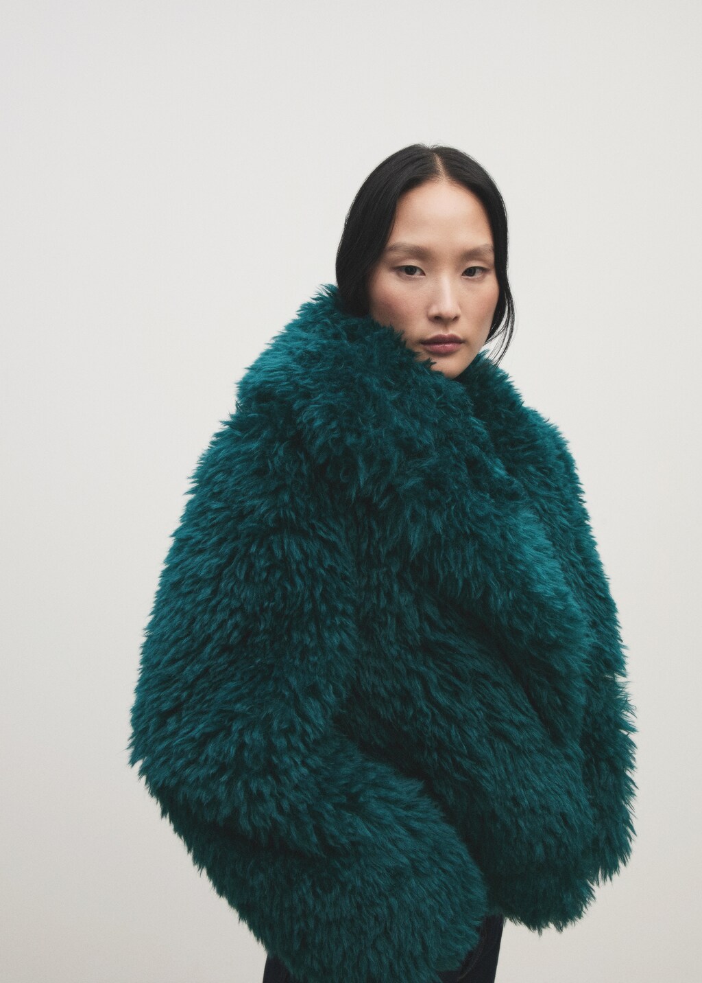 Fur-effect coat with lapels - Blue