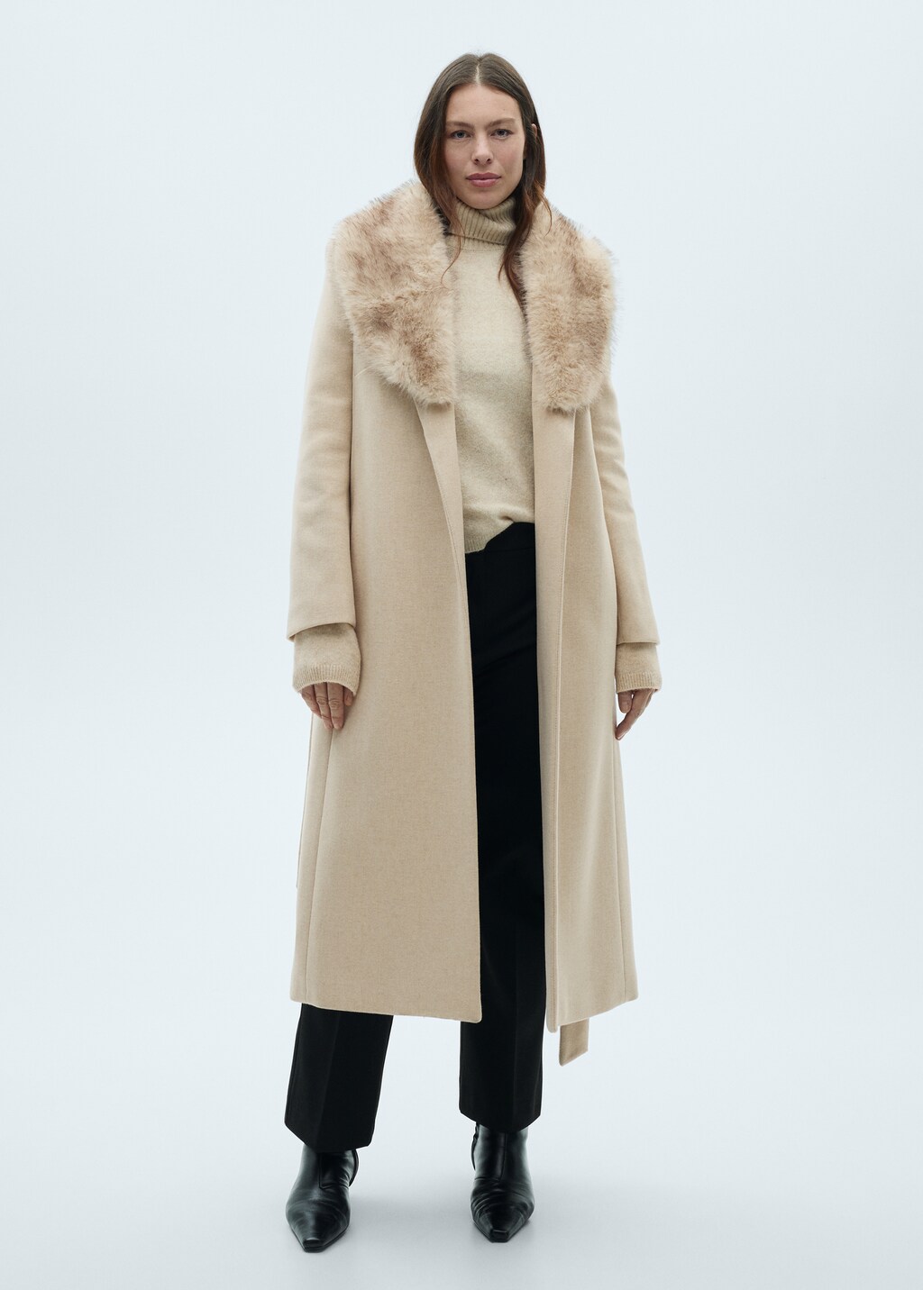 Manteco wool coat with detachable fur collar - Black