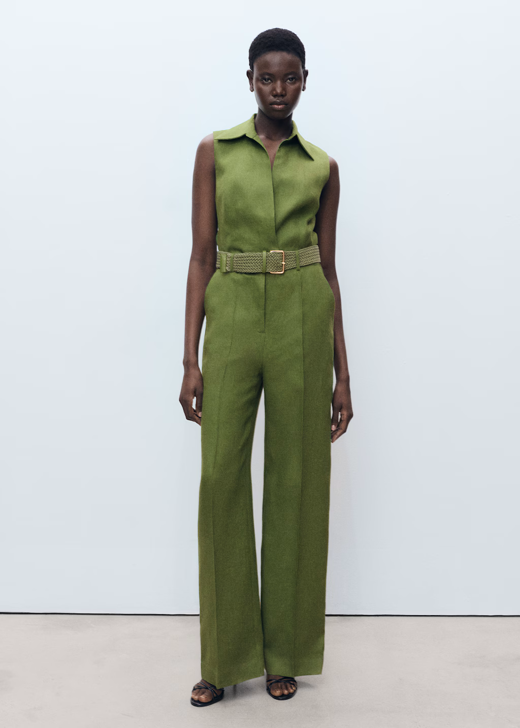 Shirt jumpsuit with belt - Red