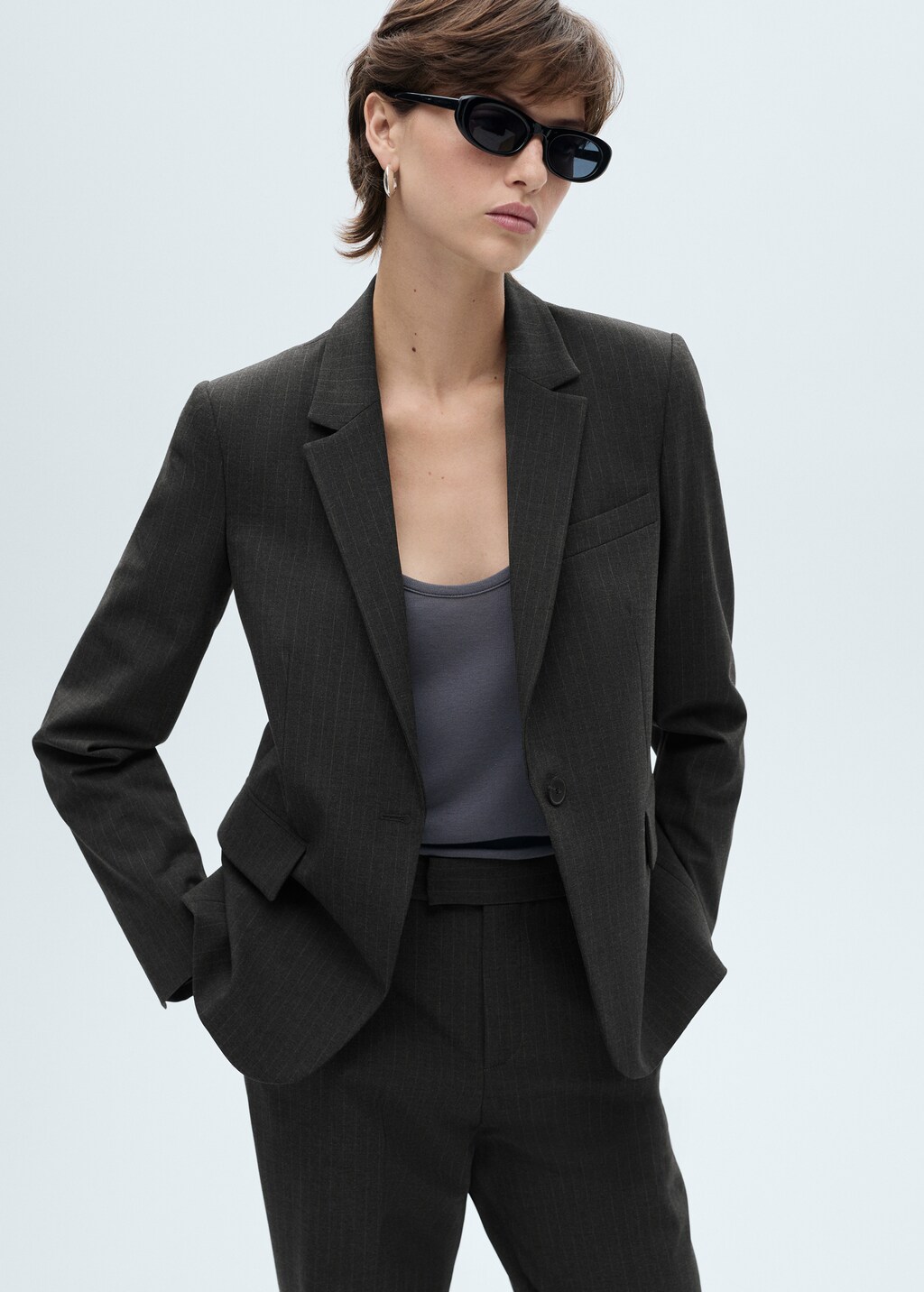 Pinstripe suit jacket - Dark Heather Grey