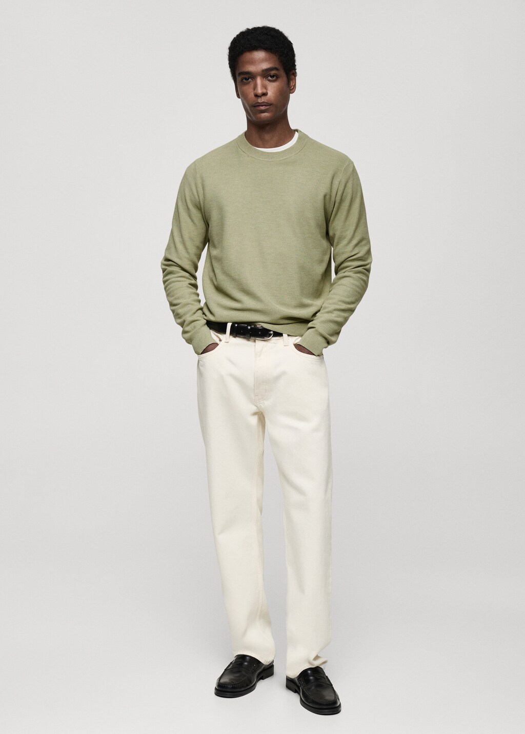 Microstructured cotton knitted sweater - Dark Navy