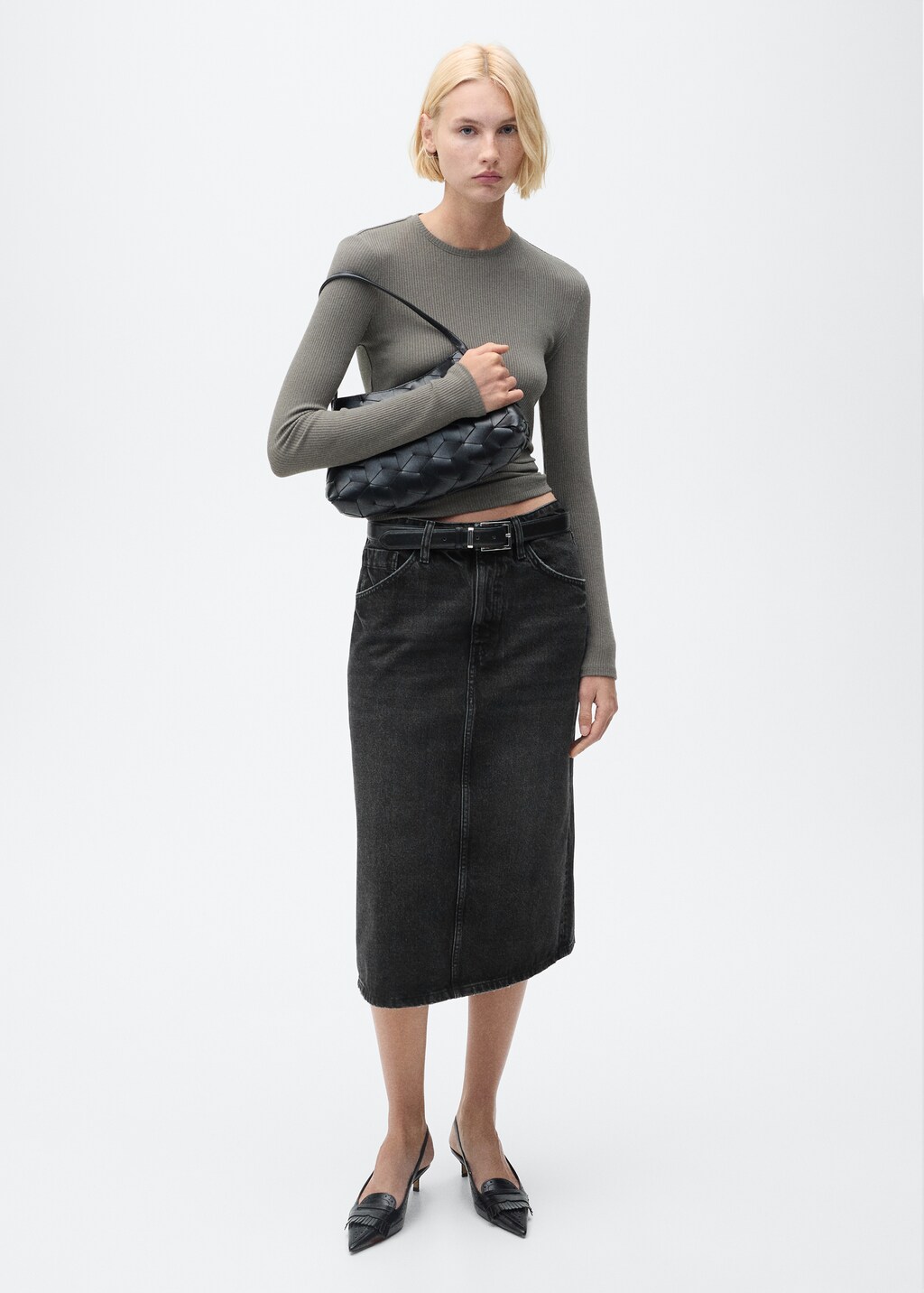 Denim midi-skirt - Black denim
